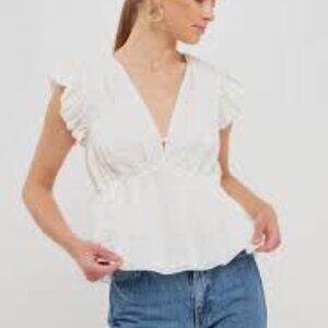 Endless Rose Flutter Sleeve Tie Neck Blouse